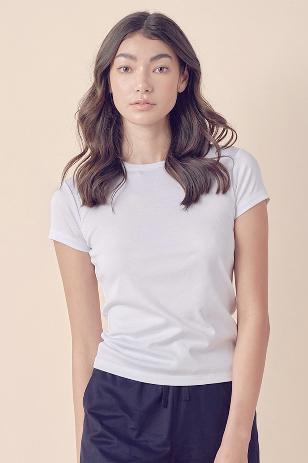 립 크루넥 슬림 핏 반소매 티셔츠 (WOMEN)